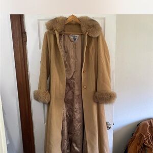 Marvin Richards Tan Fur-Trimmed Trench Coat